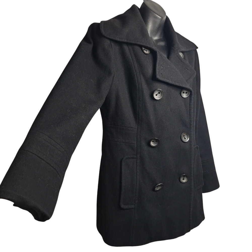 Calvin Klein Women Size 6 Black Wool Blend Pea Coat Button Double Breasted - Picture 3 of 6